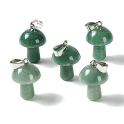 Green Aventurine Natural Green Aventurine Pendants, Mushroom Charms, with 304 Stainless Steel Snap on Bails, Stainless Steel Color, 24~25x16mm, Hole: 7.5x4mm