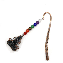 (946F)Морозный цвет внутри  Жонкиль / Непрозрачная зеленая подкладка Натуральный черный агат и смешанные драгоценные камни, человеческие подвески, закладки, Закладки из сплава на тему чакра-йоги для книголюба, 120 мм