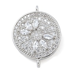 Платина Стойка покрытие латунь прозрачный кубический цирконий плоские круглые соединители подвески, долговечный, без свинца и без кадмия, платина, 25x19x4.5 мм, отверстие : 1.2 мм