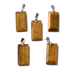 Тигровый глаз Граненые подвески из натурального тигрового глаза, прямоугольные подвески с дужками из нержавеющей стали, цвет нержавеющей стали, 25x13x4 мм, отверстие : 5x4 мм