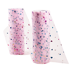 Pink Сетчатые ленты с блестками и пайетками в форме сердца, тюль ткань, Тюль-рулонная ткань для юбки, розовые, 6 дюйм (15 см), о 10yards / рулон (9.144 м / рулон)