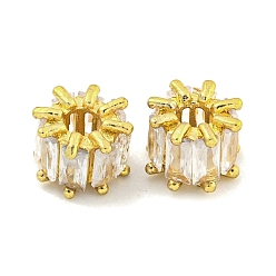 Настоящее золото 18K Покрытие стойки латунь микро паве розовый кубический цирконий европейские бусины, долговечный, без свинца и без кадмия, колонка, реальный 18 k позолоченный, 7x5 мм, отверстие : 2.3 мм