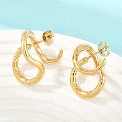 Real 18K Gold Plated Irregular 304 Stainless Steel Stud Earrings, Geometric Ring Shape, Real 18K Gold Plated, 23.5x16.5mm