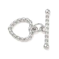 Heart Brass Toggle Clasps, Rack Plating, Long-Lasting Plated, Lead Free & Cadmium Free, Platinum, Twisted Rope Heart, Heart: 14.5x12x2mm, Hole: 1.3mm, Bar: 5x21x2.5mm