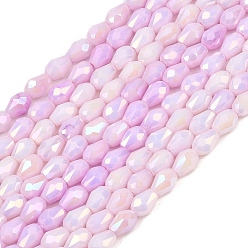 Сливовый Антикоррозийные гальванические стеклянные бусины, имитация драгоценных камней, слеза, с покрытием AB цвета, граненые, два тона, слива, 8~8.5x6 мм, отверстие : 1 мм, около 45~46 шт / нитка, 14.57~14.96'' (37~38 см)