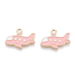 Pink Подвески из эмали и сплава, без кадмия и без свинца, золотой свет, самолет, розовые, 13.5x19.5x2 мм, отверстие : 2 мм