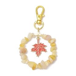 Топаз Нефрит Подвеска с натуральным топазом и нефритом, подвеска из эмалевого сплава в виде кленового листа, с железной поворотной застежкой, 8 см