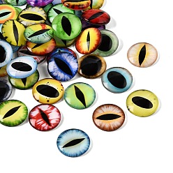 Mixed Color Printed Transparent Glass Cabochons, Half Round with Eye Pattern, Mixed Color, 20x5mm, about 100pcs/bag