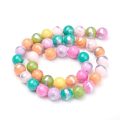 Colorful Natural Jade Beads Strands,  Brushed Silver Color, Dyed, Round, Colorful, 6mm, Hole: 0.8mm, about 62pcs/strand, 15.7 inch(40cm)
