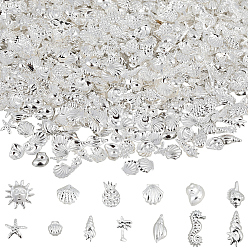 Silver 1300Pcs 13 Styles Brass Cabochons, Nail Art Decoration Accessories, Mixed Shape, Silver, 3~8x2.5~5x0.3~1mm, 100pcs/style