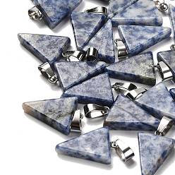 (306FM) Жонкиль матовый с лаймовой подкладкой Натуральные синие пятна яшмы подвески, с 201 вывод из нержавеющей стали, треугольные, 24x15x5 мм, отверстие : 3x7.5 мм