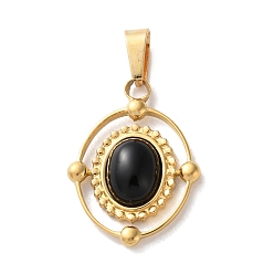 Black Onyx Подвески из натурального черного оникса (окрашенные и нагретые), 304 из нержавеющей стали овальные амулеты, ионное покрытие (ip), золотые, 21x16.5x5~5.5 мм, отверстие : 5.5x3 мм