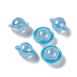 Темно-Голубой УФ-покрытие радужными переливающимися акриловыми бусинами, планета, глубокое синее небо, 22.5x15 мм, отверстие : 3.5 мм