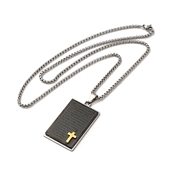 Black Cross Religion Tag 201 Stainless Steel Pendant Necklace with Iron Box Chains, Black, 23.23 inch(59cm)