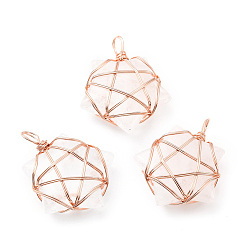 Хрусталь Природного кварца хрустальных подвесок, с медной проволокой оттенка розового золота, без кадмия и без свинца, звезда, 37~41x29~31x9~11 мм, отверстие : 4.5~6 мм
