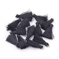 Черный Украшения полиэстер кисточкой, С несварными железными прыжковыми кольцами, золотые, чёрные, 26 мм, отверстие : 4 мм