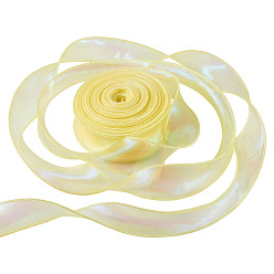 Caqui Claro Borde de encaje de poliéster, Cinta de organza plana de color arcoíris, cinta iridiscente para bowknot, flor, decoración de regalo, caqui claro, 1-5/8 pulgada (40 mm), aproximadamente 40.00 yardas (36.58 m) / rollo
