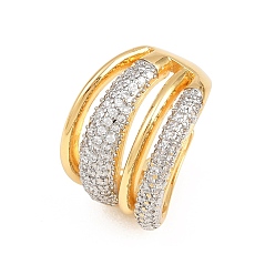 Настоящее золото 18K Кольца-манжеты для пальцев из латуни с микропаве из кубического циркония для женщин, без кадмия и без свинца, долговечный, реальный 18 k позолоченный, 18.5 мм, внутренний диаметр: регулируемый
