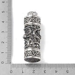 Dragon Openable 316 Surgical Stainless Steel Urn Ashes Pendants, with Jump Ring, Column Charm, Antique Silver, Dragon, 46x15x13.5mm, Hole: 6.5mm