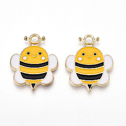 Желтый Подвески из эмали и сплава, пчелиное очарование, золотые, желтые, 23x18x1.5 мм, отверстие : 2.5 мм