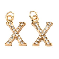 Letter X 304 Stainless Steel with Crystal Rhinestone Charms, Letter Charms, Polished, Ion Plating(IP), Golden, Letter X, 13x9x2mm, Hole: 2.5mm