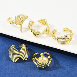 Mixed Shapes Латунные кольца-манжеты для женщин, без кадмия и без свинца, стойки покрытие, долговечный, реальный 18 k позолоченный, разнообразные, 9~19.5 мм, внутренний диаметр: регулируемый