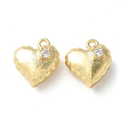 Настоящее золото 18K Латунные микро проложить кубического циркония подвески, сердце прелести, прочное покрытие, без кадмия и без свинца, реальный 18 k позолоченный, 10.5x9.5x5.5 мм, отверстие : 1 мм