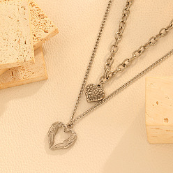 Нержавеющая Сталь Цвет 2 шт. 304 подвеска в виде крылатого сердца из нержавеющей стали, двухслойные ожерелья для женщин, не тускнеет, цвет нержавеющей стали, 16.26 дюйм (41.3 см) и 18.31 дюйм (46.5 см)