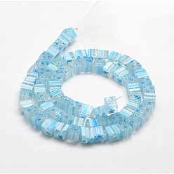 Light Sky Blue Handmade Millefiori Glass Cube Bead Strands, Light Sky Blue, 6x6x6mm, Hole: 1mm, about 68pcs/strand, 15.7 inch