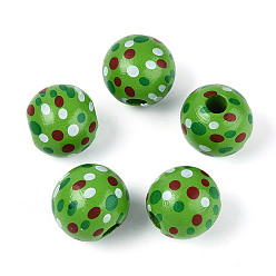 Зеленый лайм Окрашенные распылением деревянные бусины Schima, печатные бисера, круглые, зеленый лайм, 15~16x14.5~15 мм, отверстие : 4~5 мм