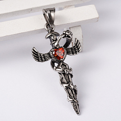 Гиацинт 304 стали большие подвески из нержавеющей стали с горный хрусталь, крестик, гиацинт, 49x25x11 мм, отверстие : 9x5 мм