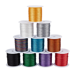 Gemischte Farbe Polyester geflochtene Metallschnur, für DIY geflochtene Armbänder machen und sticken, Gemischte Farbe, 0.4 mm, 6 -ply, 50 m / Rolle, 10 Farben, 1 Rolle / Farbe, 10 Rollen / Satz