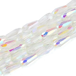 Нектар Нити из прозрачных стеклянных бусин-капель с покрытием цвета AB, граненые, нектар, 8.5~9x4~4.5 мм, отверстие : 0.8~0.9 мм, около 55~56 шт / нитка, 19.29~19.96'' (49~50.7 см)