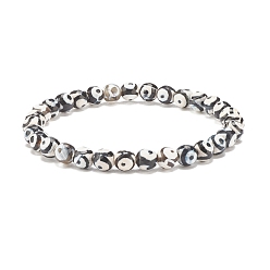 Black Natural Agate Beaded Stretch Bracelets, Dyed & Heated, Faceted, Round, Black, 1/4 inch(0.6cm), Inner Diameter: 2-1/8 inch(5.3cm)