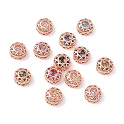 Mixed Color Eco-friendly Brass Cubic Zirconia Multi-Strand Links, Nickel Free, Rack Plating, Cadmium Free & Lead Free, Flat Round, Mixed Color, 10x5mm, Hole: 1.2mm