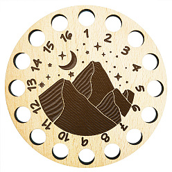 Mountain 16-позиционные деревянные лотки для хранения ниток для вышивания, держатель-органайзер для катушек с нитками, вырезанный лазером, гора, 100x3 мм, отверстие : 10 мм