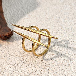 Настоящее золото 18K 304 из нержавеющей стали Манжета кольца для женщин, двойного кольца, ионное покрытие (ip), реальный 18 k позолоченный, размер США 7 1/2 (17.7 мм)