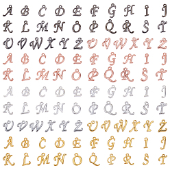 Letter A~Z Gestelllegierungscharme, Alphabet, Buchstabe a ~ z, Rotguss & Gold & Roségold & Silber, Buchstabe a ~ z, 12~17x4~15x2 mm, Bohrung: 1.5 mm, 4 Farben, 1set / Farbe, 26 Stück / Set, 4sets / box, 104 Stück / Karton