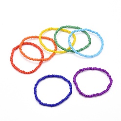 (52) Непрозрачная лаванда Браслеты с эффектом перелива, со стеклянными бисеринами, разноцветные, внутренний диаметр: 2-1/8 дюйм (5.3 см), 7 шт / комплект
