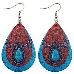 Brown Imitation Leather Teardrop Dangle Earrings, Bohemia StyleEarrings for Women, Brown, 78x38mm