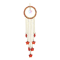 Red Agate Glass Star Pendant Decorations, Hanging Suncatchers, with Natural Red Agate Bead, for Home Decorations, 221mm