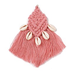 Лосось Подвески из полипропилена, с фурнитурой из сплава и подвесками из ракушек, ромб, salmon, 130~135x42~44x9~10 мм, отверстие : 5 мм