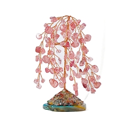 Клубничный Кварц Натуральная клубничная кварцевая крошка, украшения «Древо жизни», Медная проволока, энергетический камень фэн-шуй, подарок для женщин и мужчин, медитация, 40~45x100~110 мм