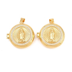 Настоящее золото 18K Религиозные латунные медальоны-подвески, без кадмия и без свинца, реальный 18 k позолоченный, стойки покрытие, долговечный, плоский круглый с подвесками Девы Марии, реальный 18 k позолоченный, 26.5x26x9 мм, отверстие : 3x5 мм, внутренний диаметр: 20 мм