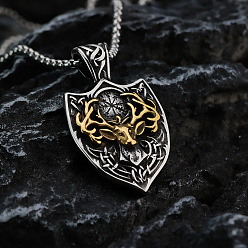 Античный Серебристый & Золотой Винтажный двухцветный кулон-подвеска в виде головы оленя из нержавеющей стали в стиле викингов для мужчин., старинное серебро & золотой, 304 дюйм (23.62 см)