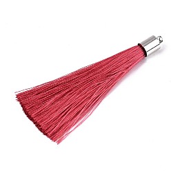 Малиновый Волокна кисточки большие подвесные украшения, с платиновым покрытием из латуни нахождения, малиновый, 70~73x7~25 мм, отверстие : 1.8 мм