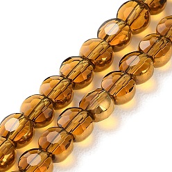 (932FM) Темно-синий аква-матовый с подкладкой Стеклянные бусины с гальваническим покрытием , граненые, плоско-круглые, темно-золотистые, 4x3 мм, отверстие : 0.8 мм, около 74~75 шт / нитка, 11.61'' (29.5 см)