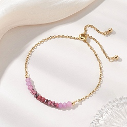 Фиолетовый Регулируемые 304 браслеты-слайдеры из нержавеющей стали с цепочкой, Браслеты-звенья из натуральных бусин-рондель из окрашенного малайзийского нефрита для женщин, золотые, фиолетовые, внутренний диаметр: 0.63~2.68 дюйм (1.6~6.8 см)