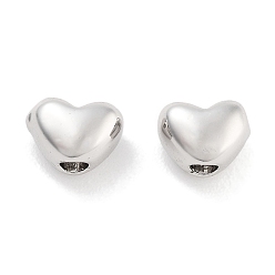 Platine Perles en laiton, sans cadmium et sans nickel et sans plomb, cœur, platine, 4x5.5x4mm, Trou: 1.6mm