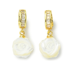 Золотой Подвески из натуральной раковины трохида/трохуса., Двусторонние подвески в виде цветов с латунными микропаве из прозрачных кубических цирконий в качестве застежек., белые, золотые, 25 мм, отверстие : 6x3 мм